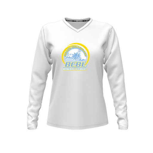 [CUS-DFW-TEES-PER-VNK-LSL-WHT-FYXS-LOGO1] Performance T-Shirt (Female Youth XS, White, V Neck, Logo 1, Long Sleeve)