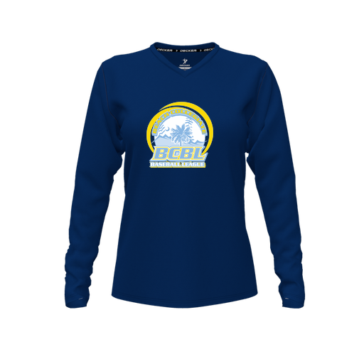 [FTLVCFNV-FYXS-LOGO1] Decker Comfort T-Shirt (Female Youth XS, Navy, V Neck, Logo 1, Long Sleeve)