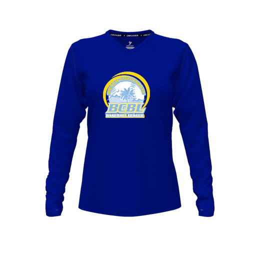 [CUS-DFW-TEES-PER-VNK-LSL-RYL-FYXS-LOGO1] Performance T-Shirt (Female Youth XS, Royal, V Neck, Logo 1, Long Sleeve)