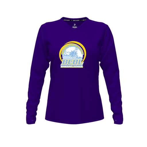 [CUS-DFW-TEES-PER-VNK-LSL-PUR-FYXS-LOGO1] Performance T-Shirt (Female Youth XS, Purple, V Neck, Logo 1, Long Sleeve)